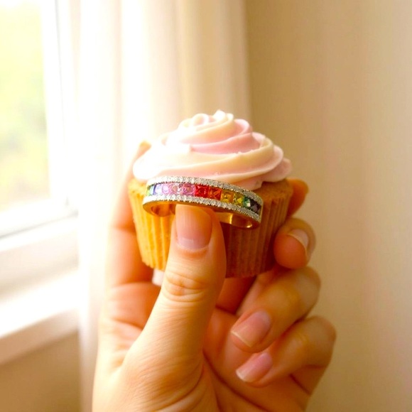 Gold and Zirconia Multicolor Gemstone Ring Size 8 - Picture 1 of 4